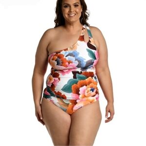 New! La Blanca One-Shoulder Bright Floral 2 Piece Tankini Swimsuit 18W NWOT